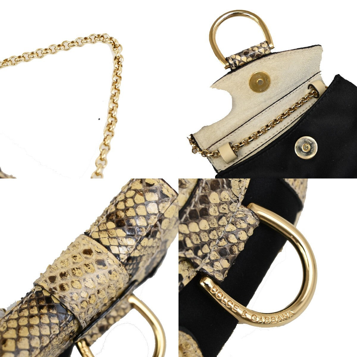 DOLCE & GABBANA Chain Coin Case Satin Exotic Leather Brown Black 02EE272