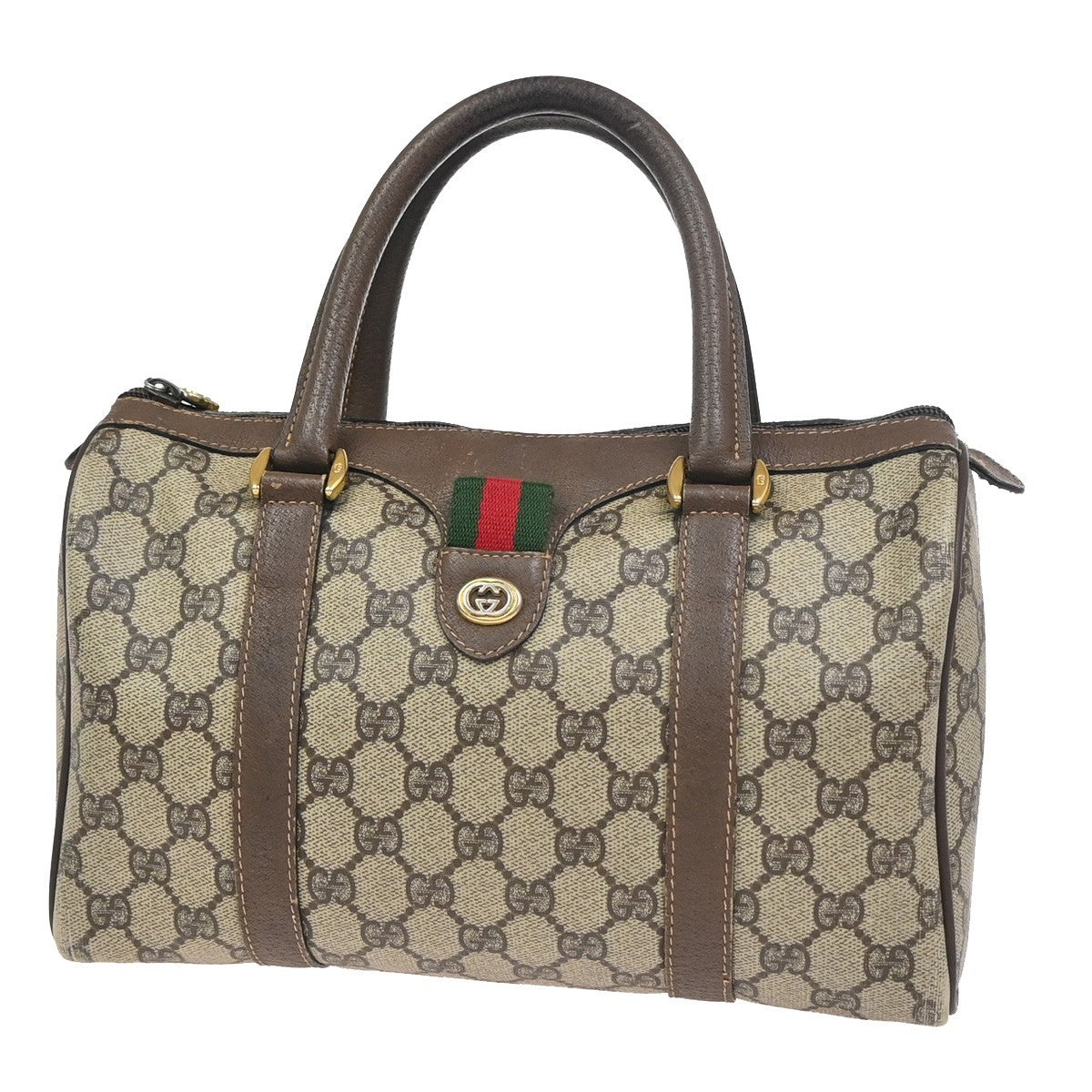 GUCCI GG Pattern Sherry Travel Hand Boston Bag PVC Leather Brown GHW 64ZA340