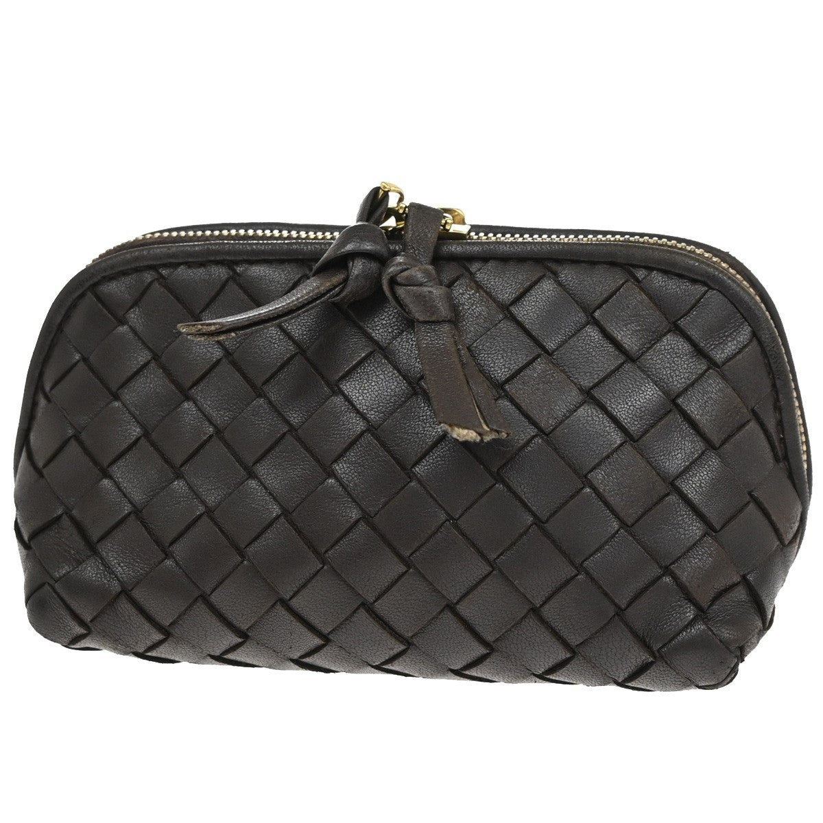 BOTTEGA VENETA Intrecciato Mini Pouch Bag Leather Brown 02EG079