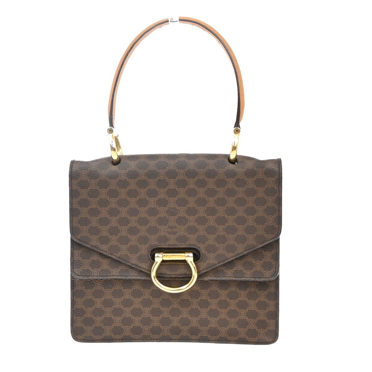 CELINE Logo Macadam Pattern Hand Bag PVC Leather Brown GHW Italy 67EF790