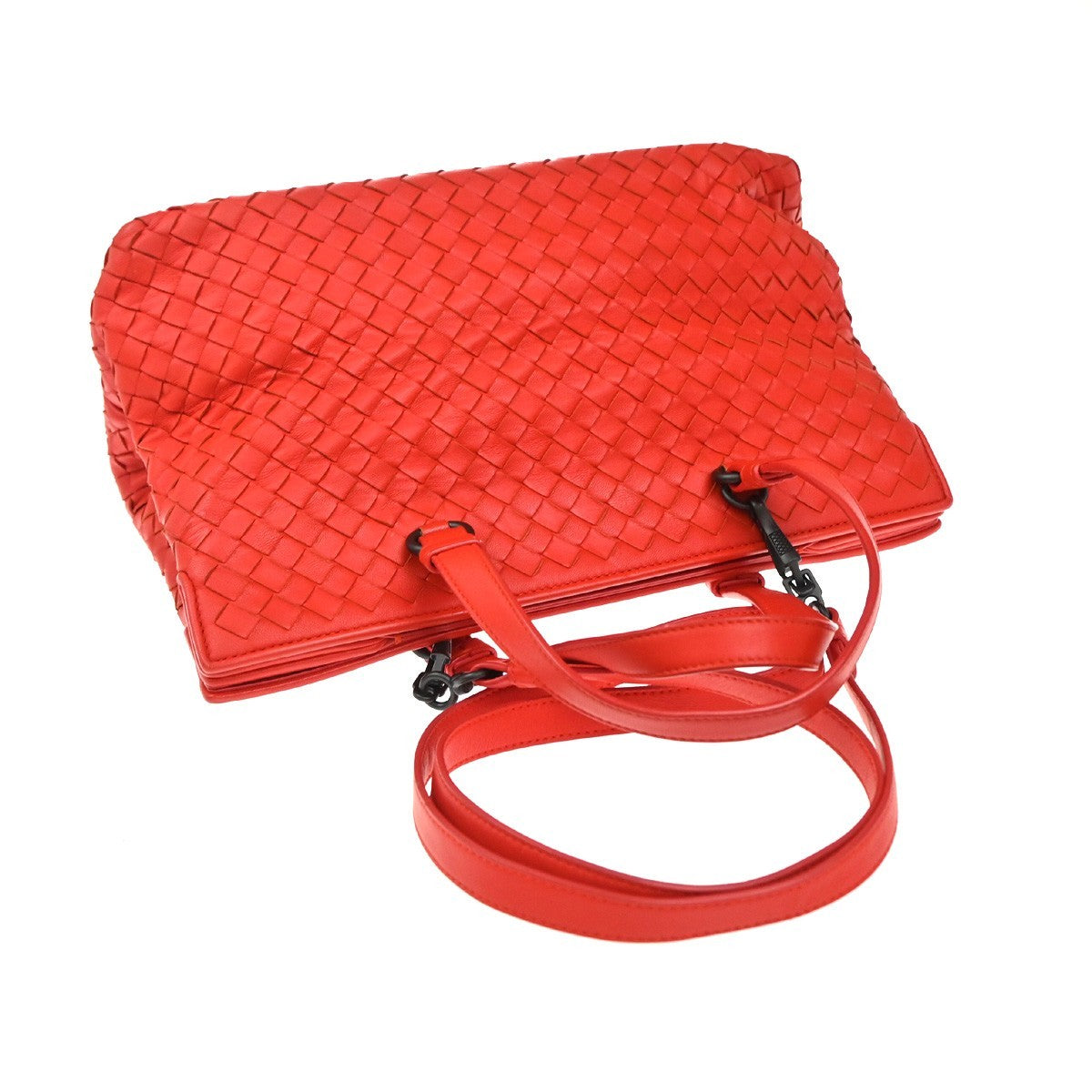 BOTTEGA VENETA Logo Intrecciato 2way Shoulder Hand Bag Leather Red Italy 93EG301