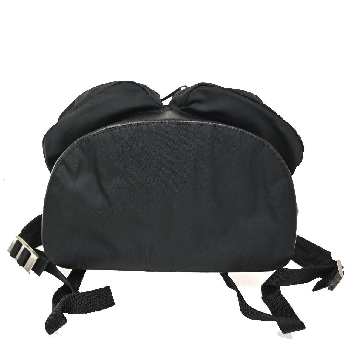 PRADA Logo Drawstring Backpack Bag Tessuto Nylon Leather Black Silver 70KC163