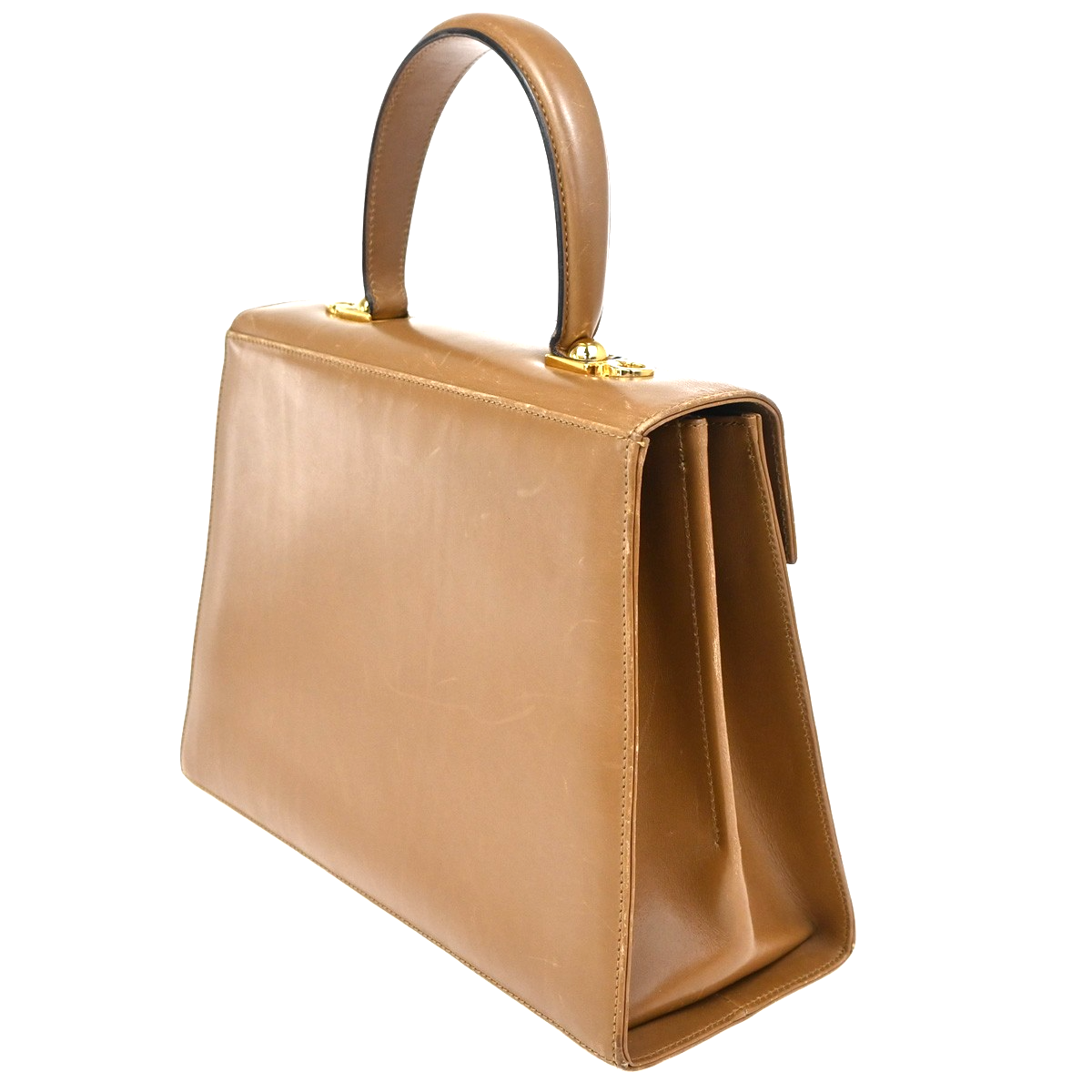 Salvatore Ferragamo Gancini Top Handle Bag Leather Brown GHW Italy 61CA782