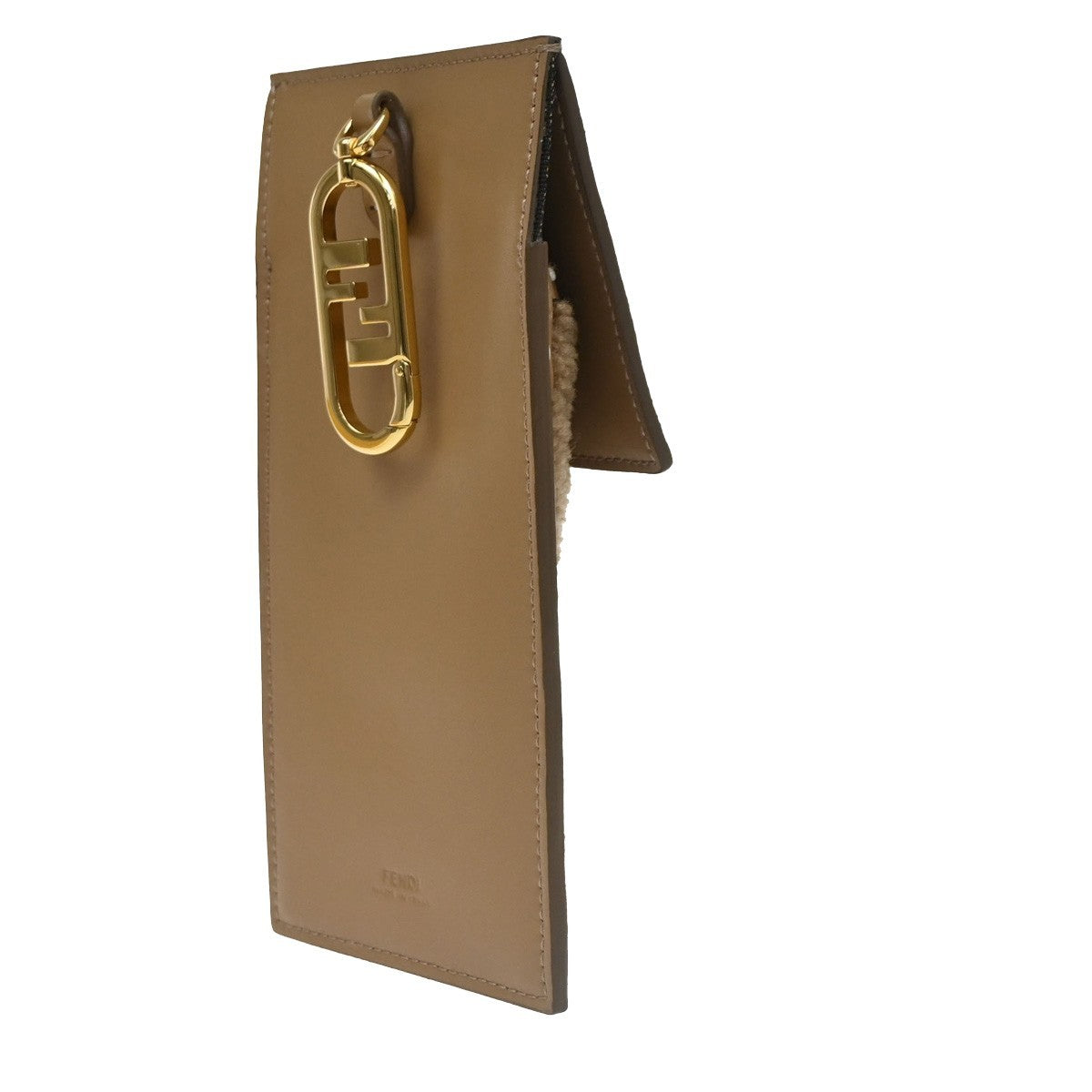 FENDI FF Logo Mini Phone Case Shearling Leather Brown Italy GHW 31RL849