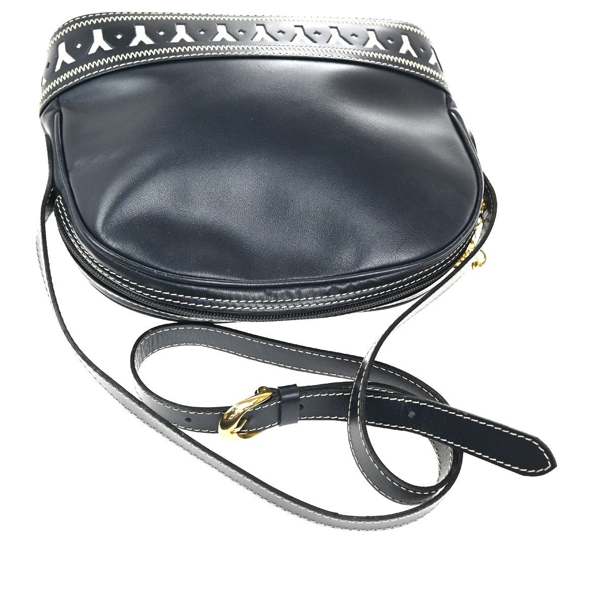 SAINT LAURENT Crossbody Shoulder Bag Leather Navy Blue White GHW France 70TA554