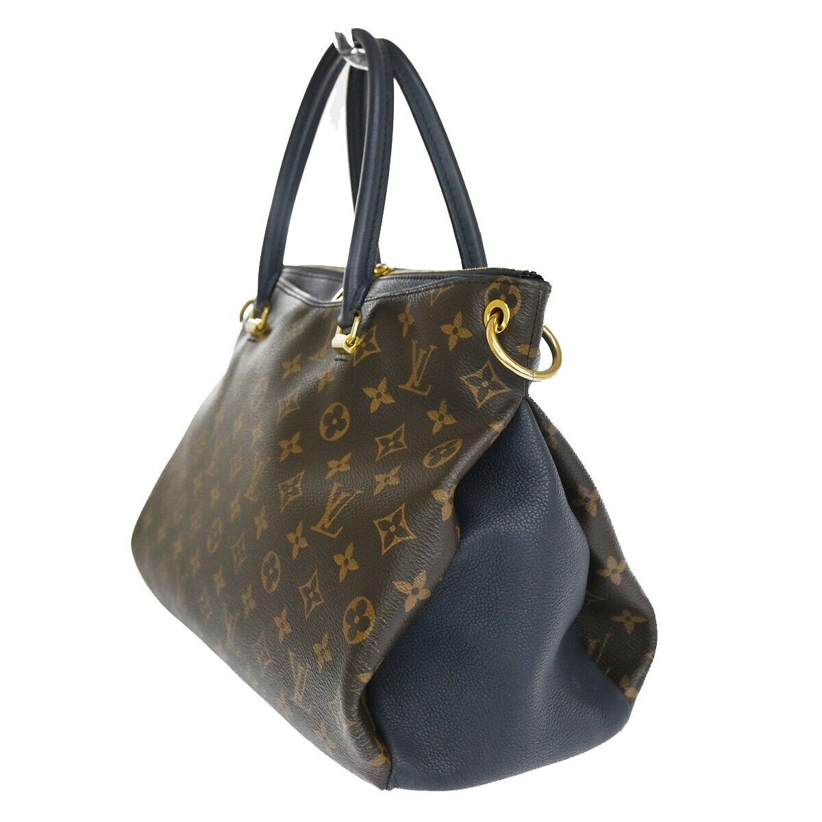 LOUIS VUITTON Pallas Hand Bag Monogram Leather Blue Brown Gold M44042 49YC750