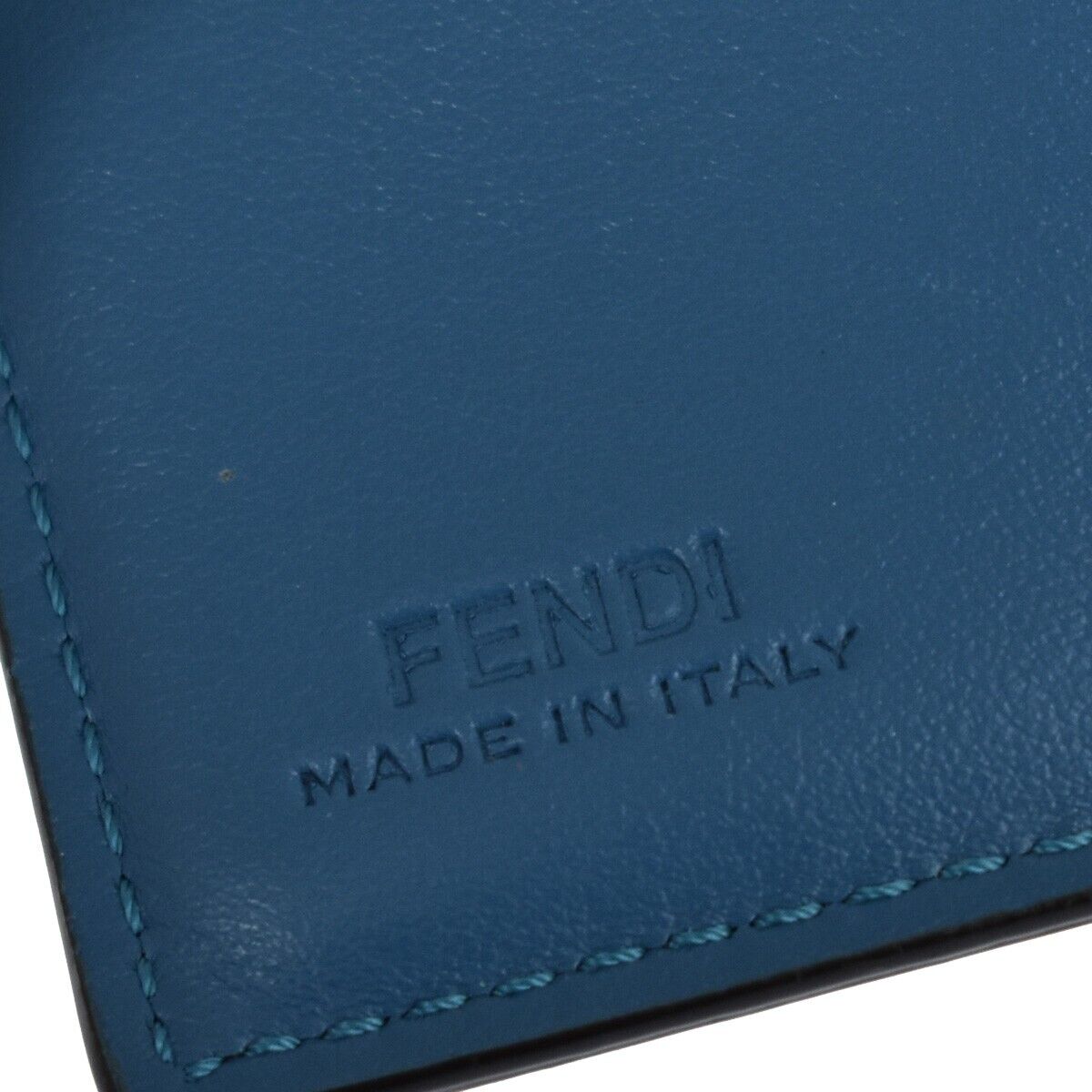 FENDI Zucca Pattern Mini Trifold Wallet Purse Leather Blue White Italy 61YD091