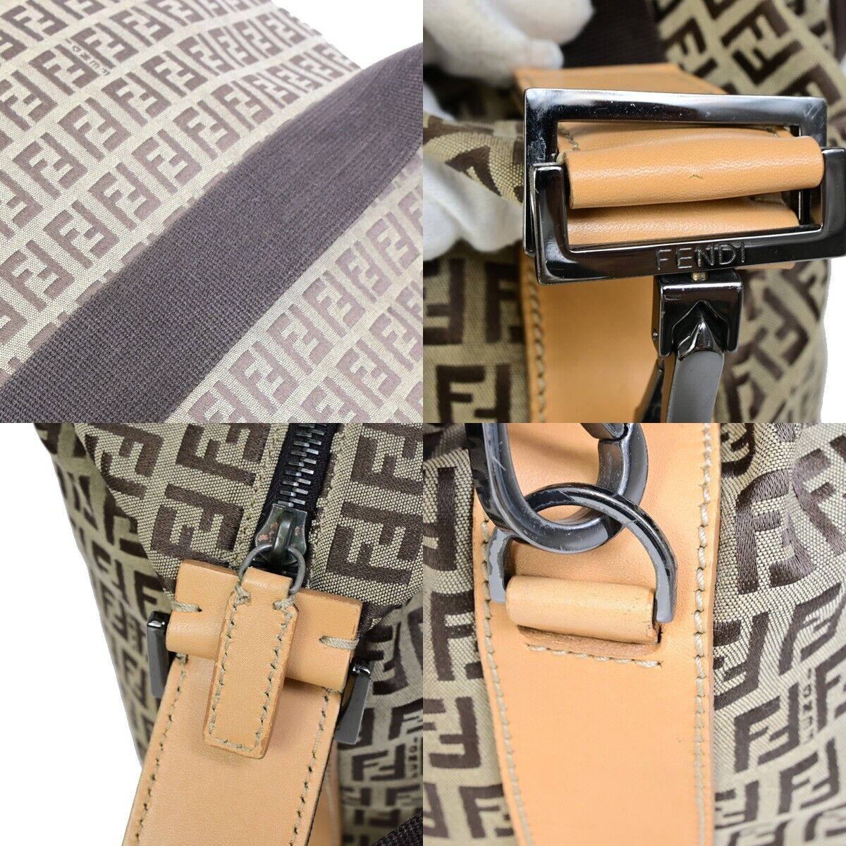 FENDI Zucca Zucchino Pattern Shoulder Bag Canvas Leather Brown Italy 83EB791