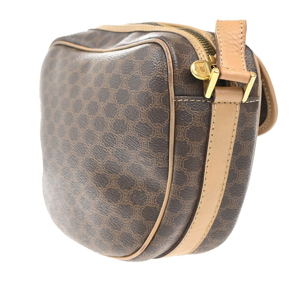 CELINE Logo Macadam Pattern Shoulder Bag PVC Leather Brown GHW Italy 67MA399