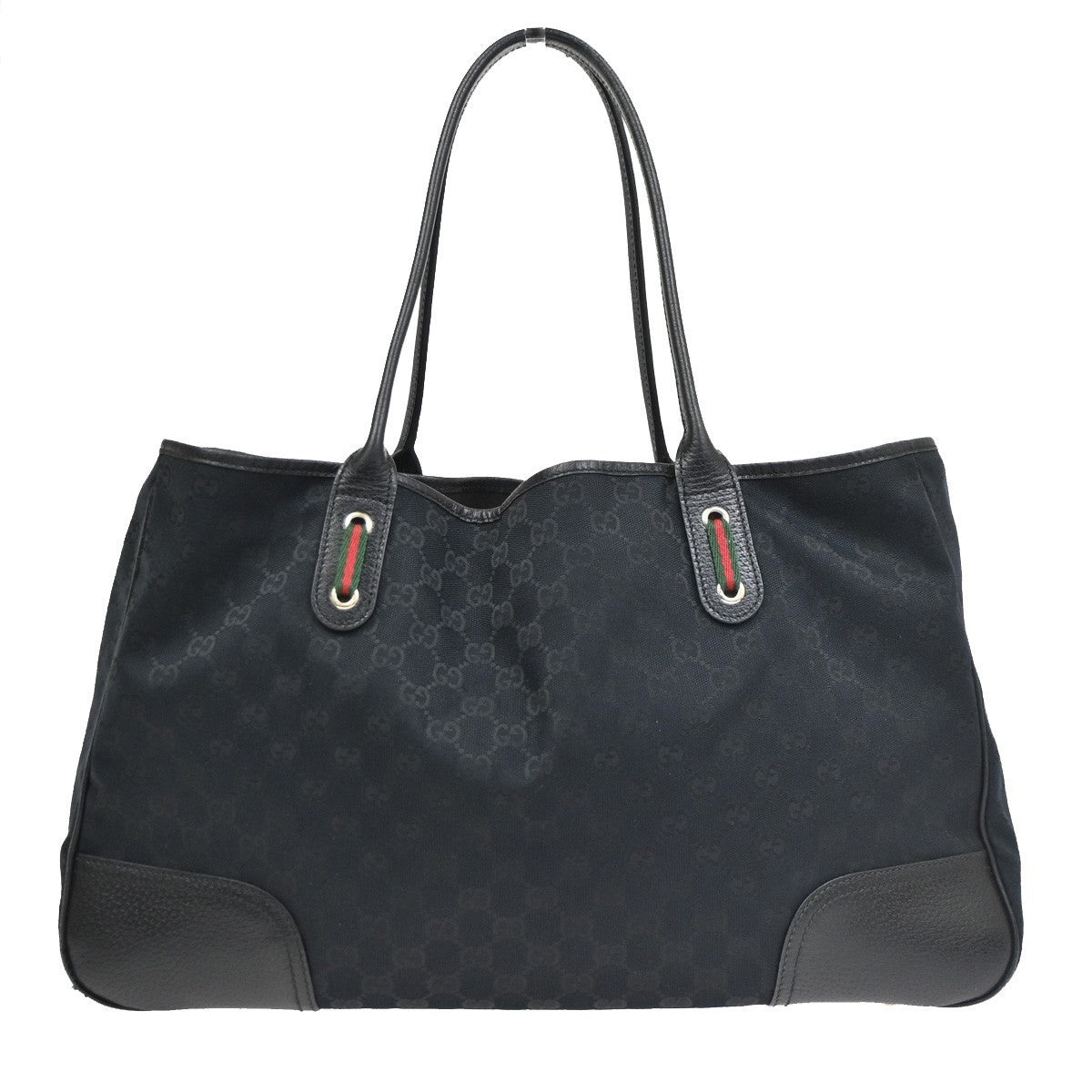 GUCCI GG Sherry Web Bow Shoulder Tote Bag Leather Canvas Black 72CB029