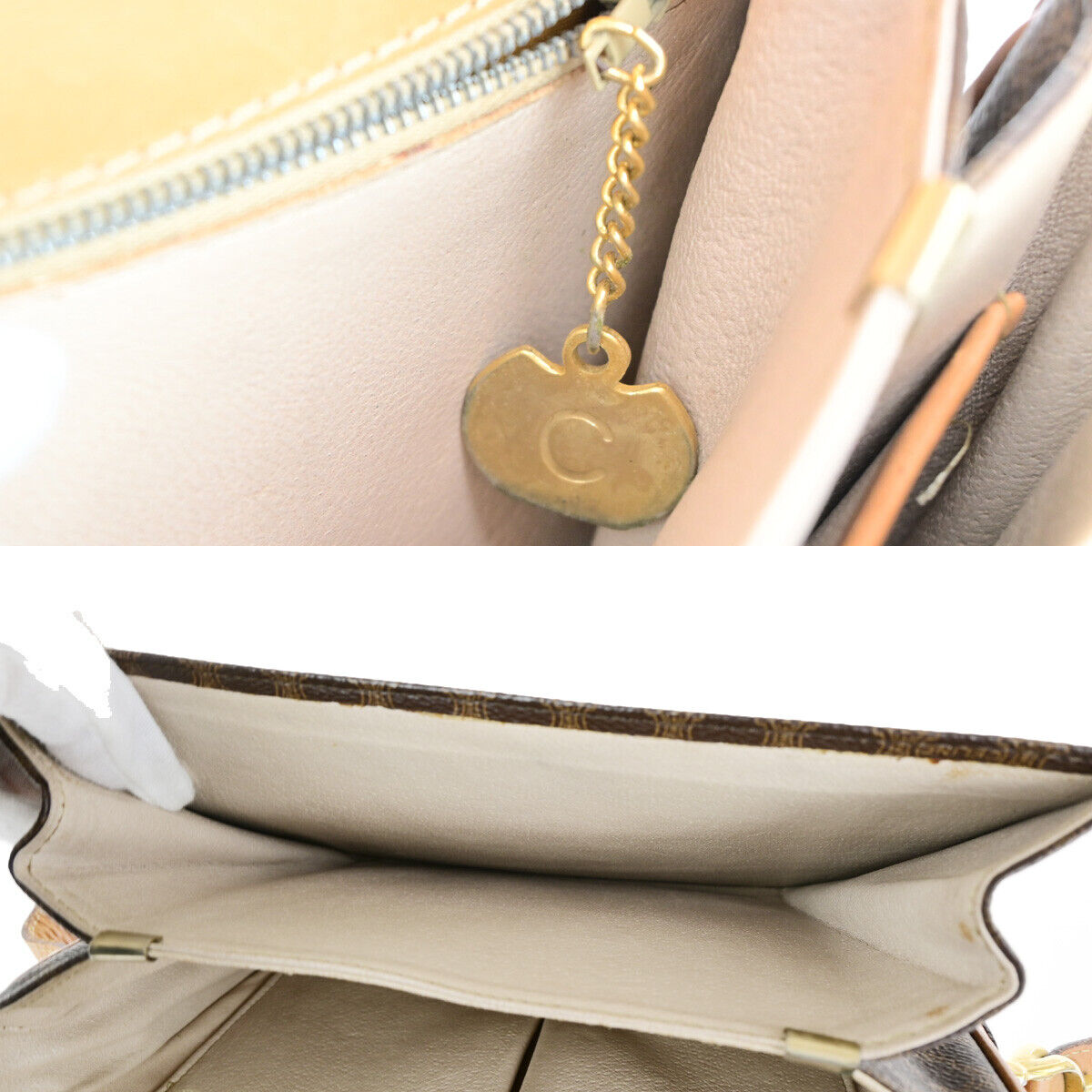 CELINE Macadam Pattern Horse Carriage Shoulder Bag PVC Leather Brown GHW 98YG603