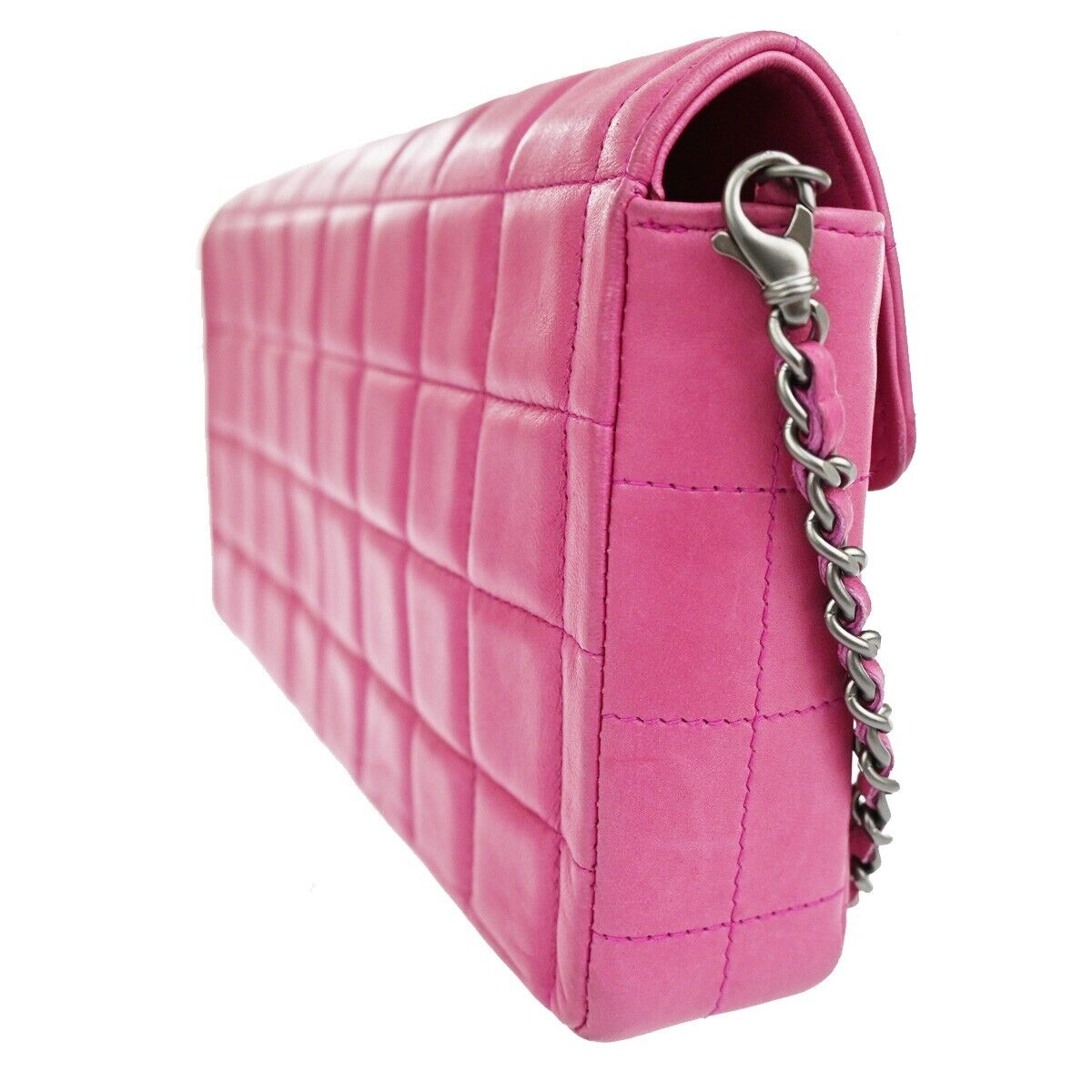 CHANEL CC Logo Chocolate Bar Chain Shoulder Bag Leather Magenta France 325RH263