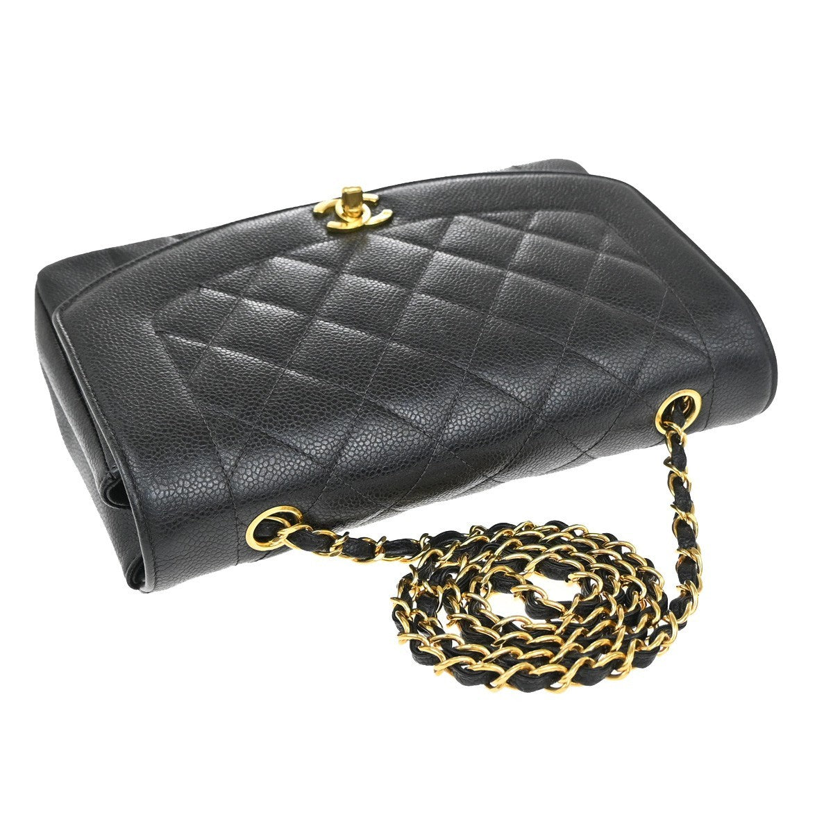 CHANEL CC Diana 25 Chain Shoulder Bag Calfskin Leather Black Vintage 282RF866
