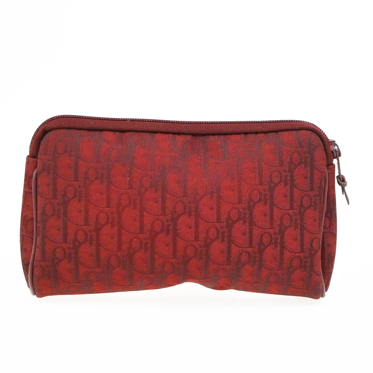 CHRISTIAN DIOR Trotter Pattern Cosmetic Pouch Canvas Leather Red France 68KD157
