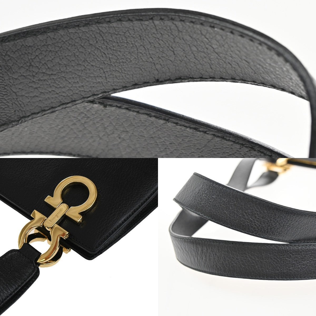 SALVATORE FERRAGAMO Gancini Shoulder Hand Bag Leather Black GHW 35CA312