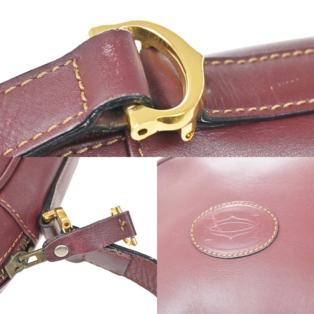 MUST DE CARTIER 2C Logo Mini Crossbody Shoulder Bag Leather Red GHW 66YJ144