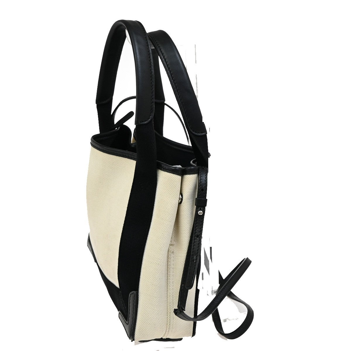 BALENCIAGA Navy Cabas XS 2Way Shoulder Hand Bag Canvas Leather White 39FC026