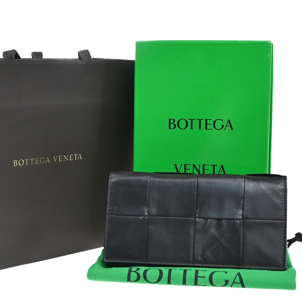 BOTTEGA VENETA Cassette Intrecciato Bifold Long Wallet Leather Black 83RF856