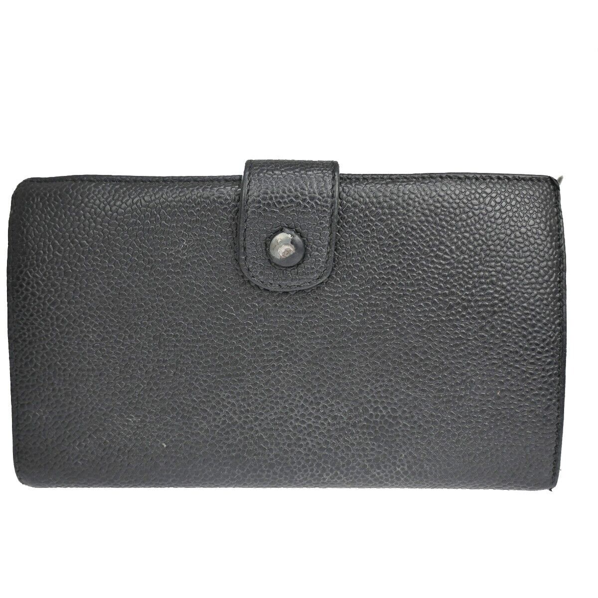 CHANEL CC Long Bifold Wallet Purse Caviar Skin Leather Black GHW Vintage 68YD942