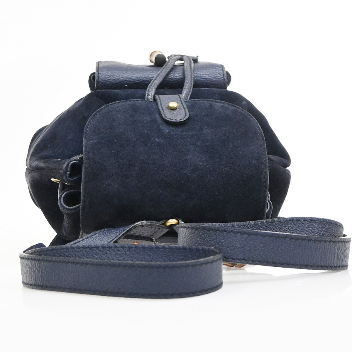 GUCCI Bamboo Logo 2way Back Pack Bag Suede Leather Navy Blue GHW Italy 38MA494