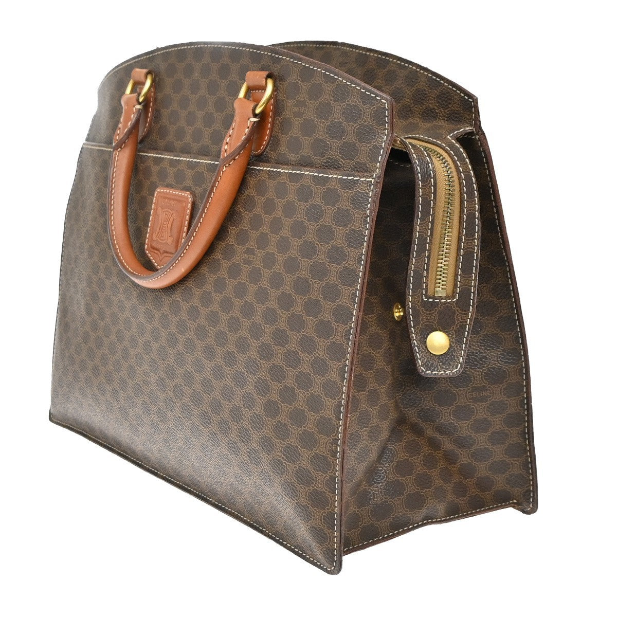 CELINE Logo Macadam Pattern Hand Bag PVC Leather Brown GHW Italy 60KP454