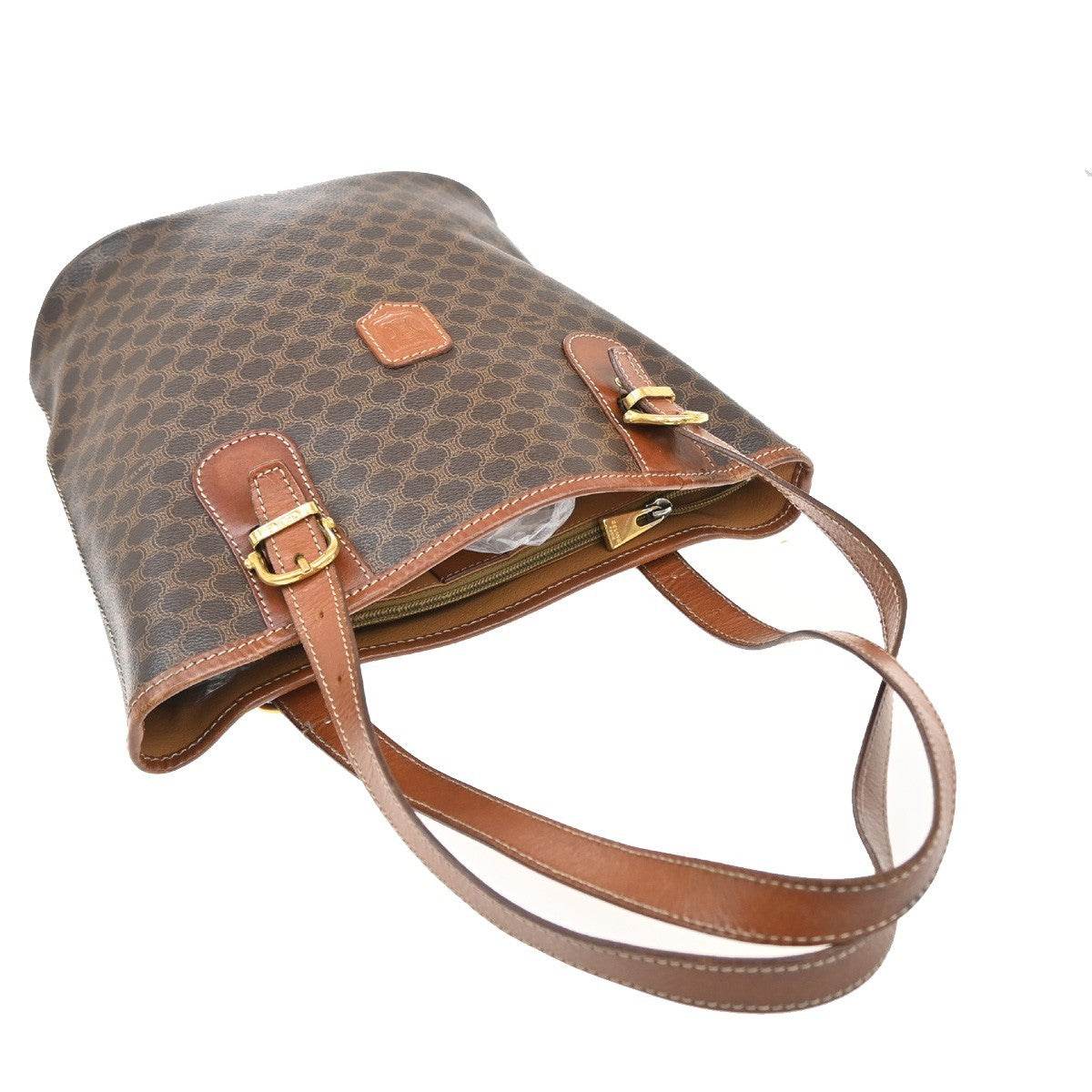 CELINE Logo Macadam Pattern Shoulder Bag PVC Leather Brown Italy Gold 04FC142