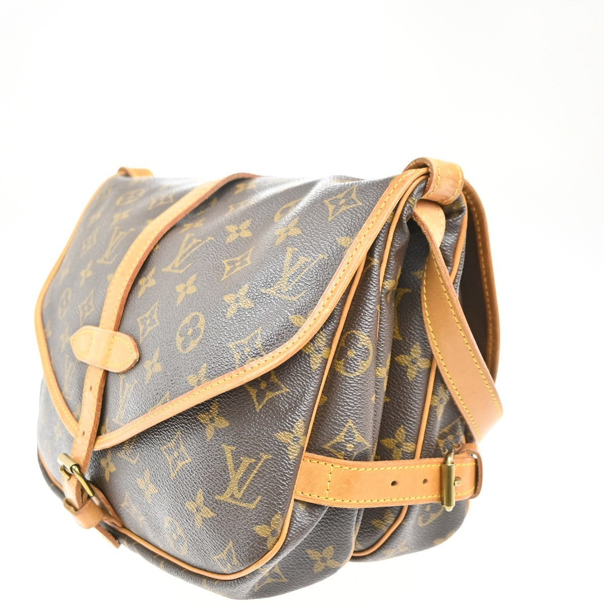 LOUIS VUITTON Logo Saumur 30 Shoulder Bag Monogram Leather Brown M42256 90MA320