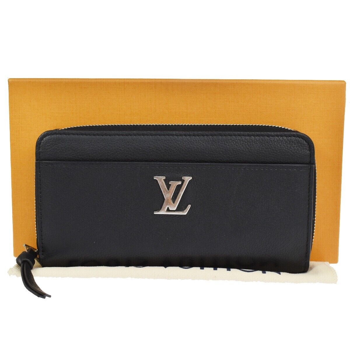 LOUIS VUITTON LV Logo Lockme Long Zipper Wallet Black Spain M62622 86GA837