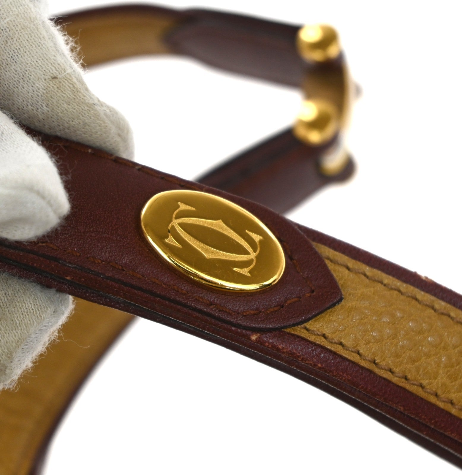 MUST DE CARTIER 2C Logo Trinity Bicolor Shoulder Bag Leather Yellow Red 38YJ118