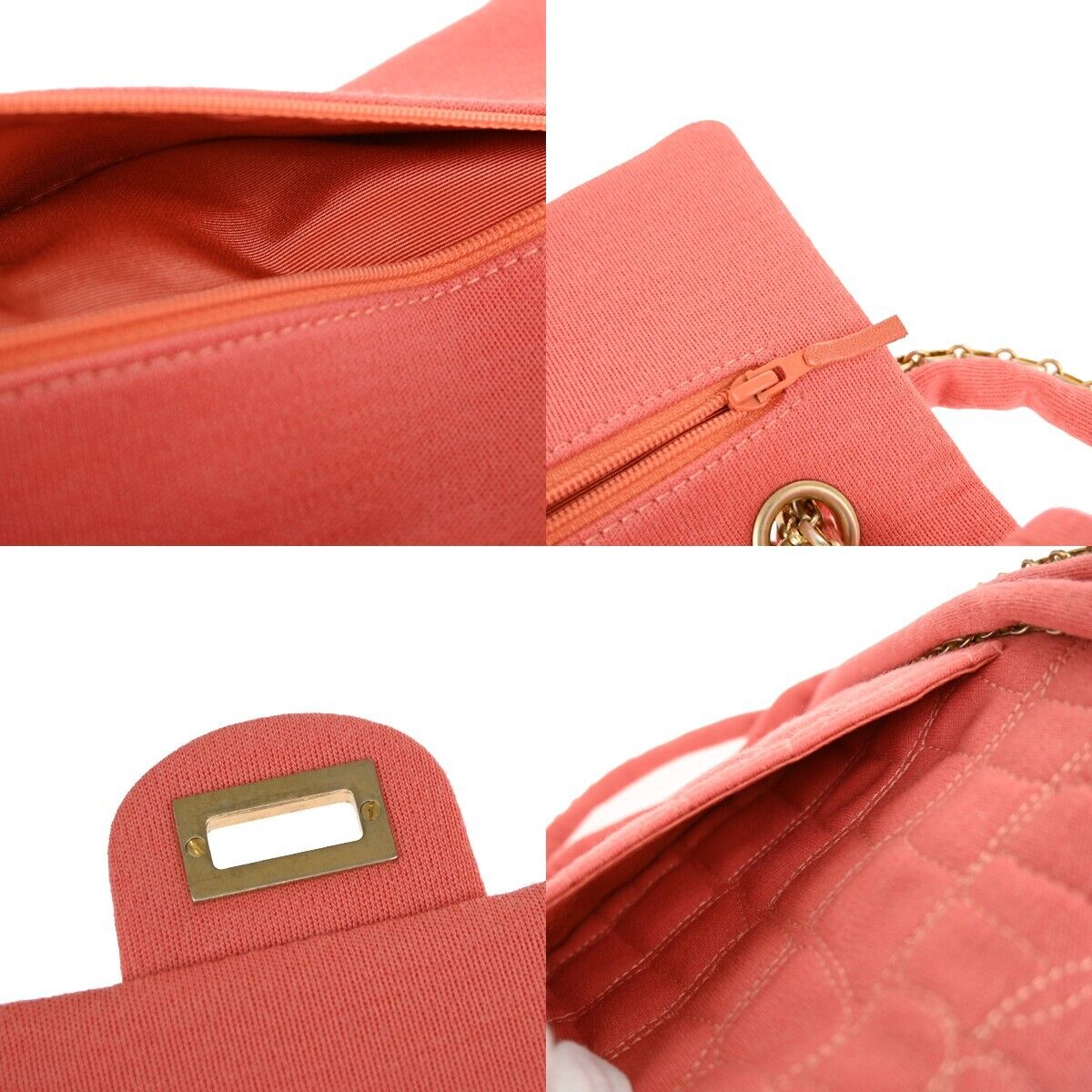 CHANEL Logo 2.55 Double Flap Chain Shoulder Bag Canvas Leather Pink GHW 314RJ738