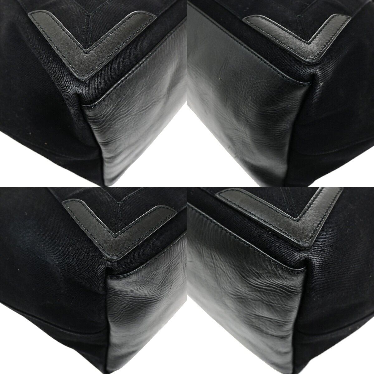 BALENCIAGA Logo Navy Cabas Shoulder Tote Bag Canvas Leather Black 34ED425