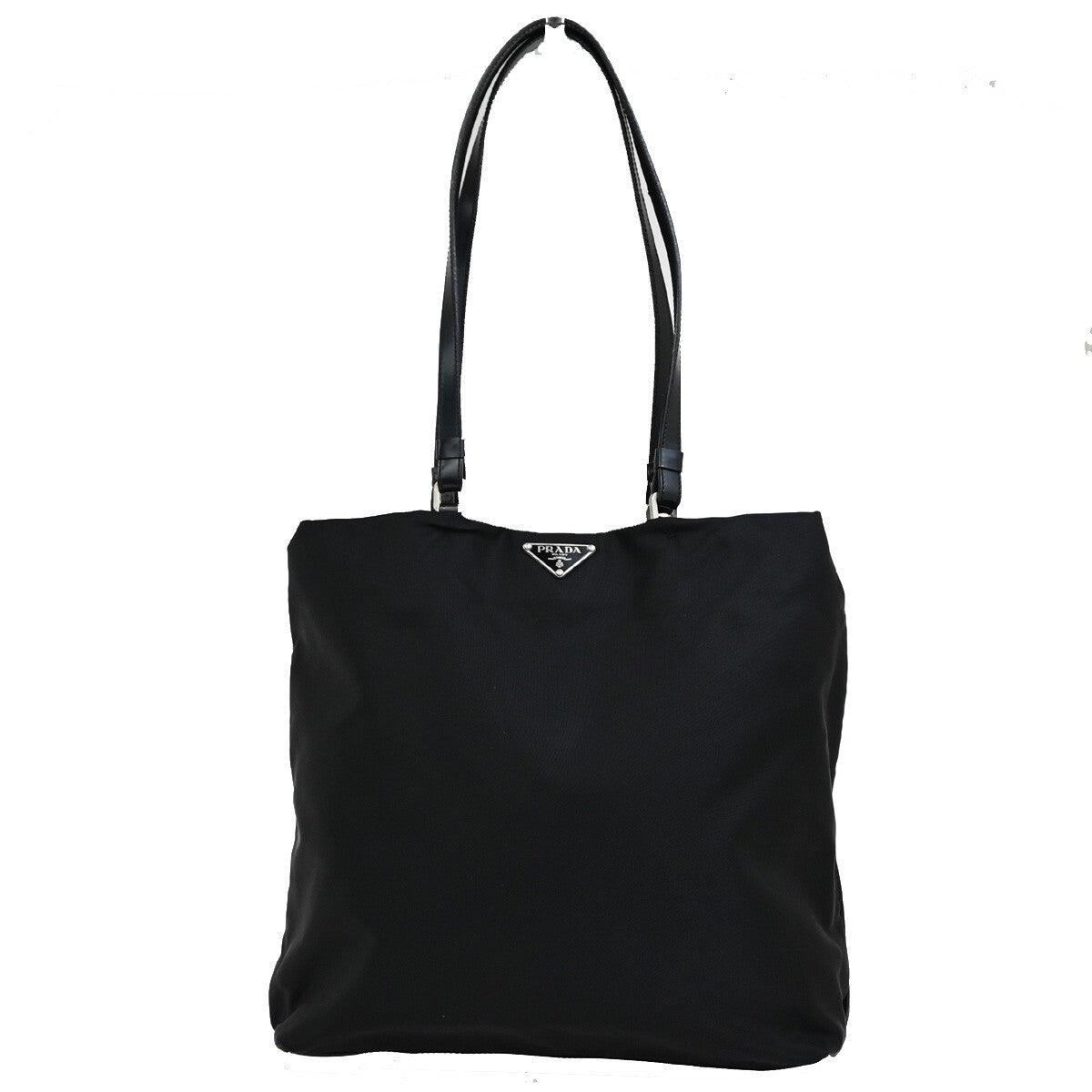 PRADA MILANO Logo Tessuto Shoulder Tote Bag Nylon Leather Black Silver 39EE170