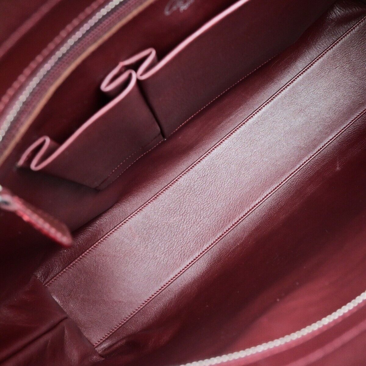 CARTIER 2C Logo Shoulder Tote Bag Leather Bordeaux Gold Made in Italy 61SJ349
