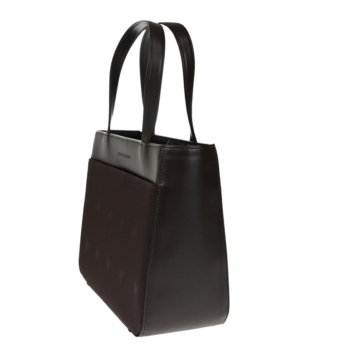 BURBERRY LONDON Logo EKD Hand Bag Tote Nylon Leather Brown SHW 39YG586