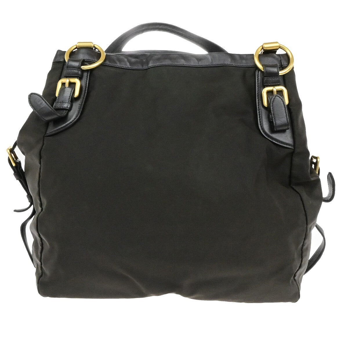 PRADA Logo Tessuto Shoulder Hand Bag Nylon Leather Brown Khaki GHW 81EE120