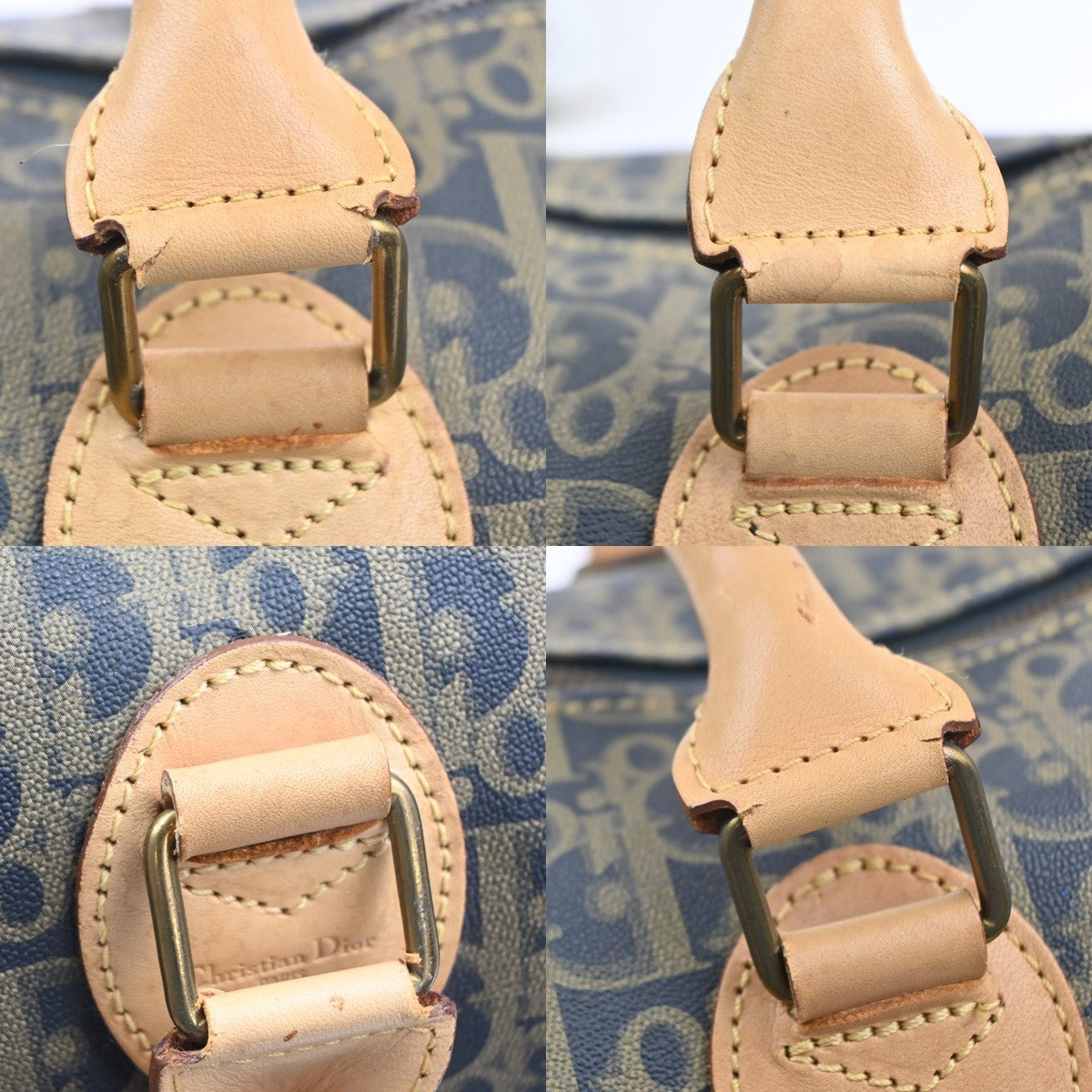 CHRISTIAN DIOR Trotter Boston Hand Bag PVC Leather Khaki BK GHW France 70MA499