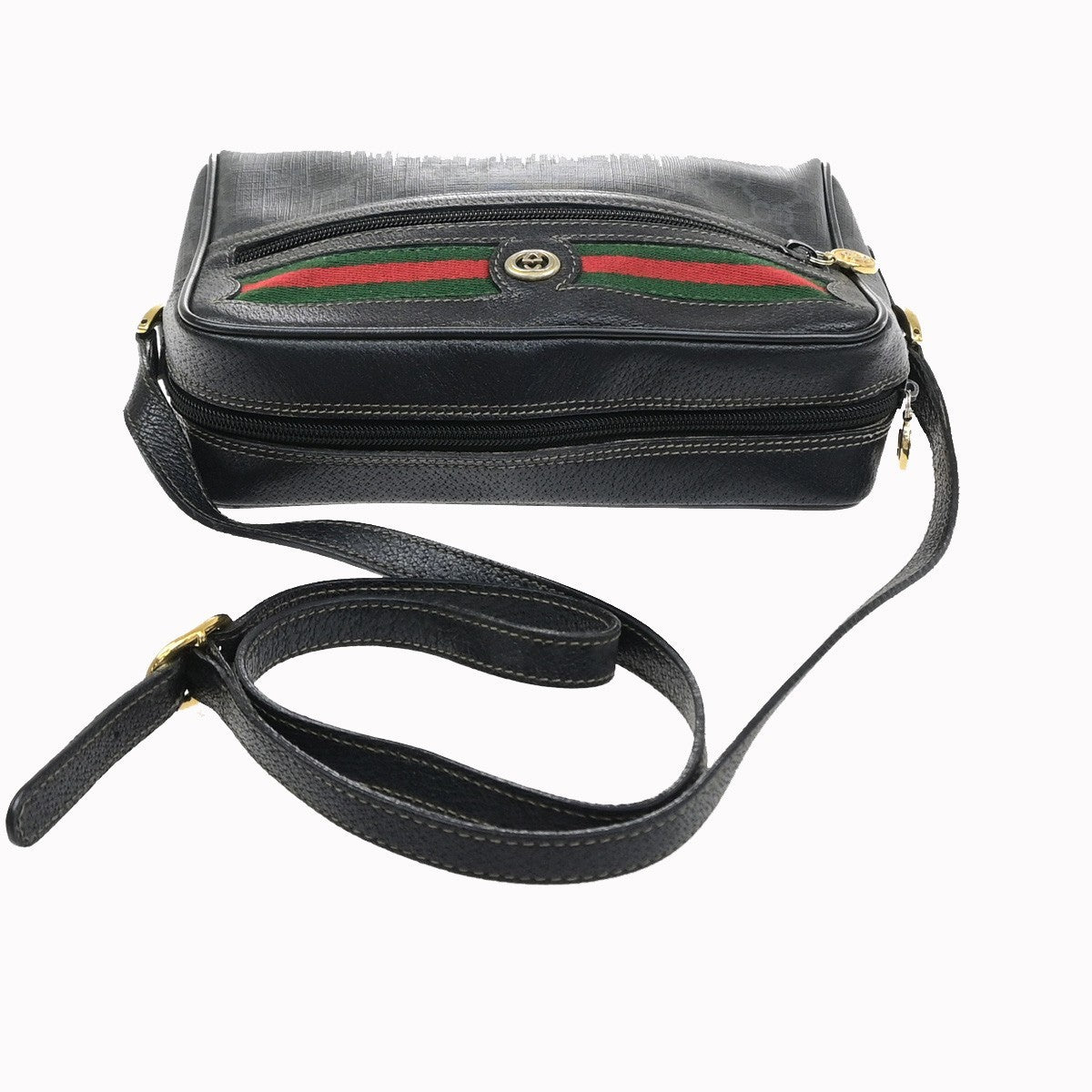 GUCCI Logo GG Pattern Sherry Shoulder Bag PVC Leather Black GHW Italy 61MA715