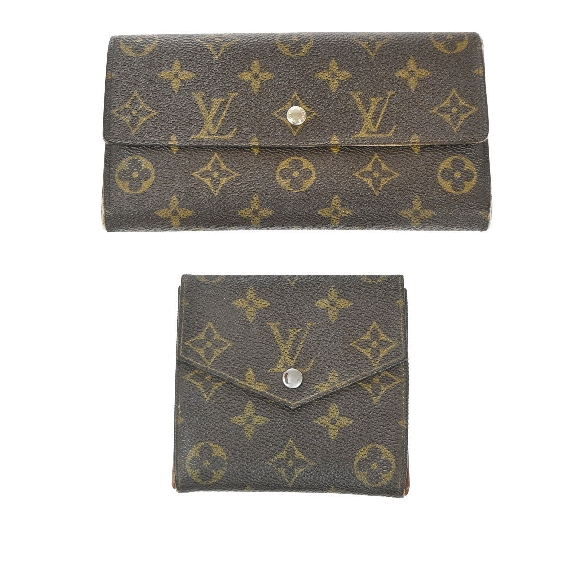 LOUIS VUITTON LV Logo 2 Set Bifold Wallet Monogram Leather Brown 01KP392