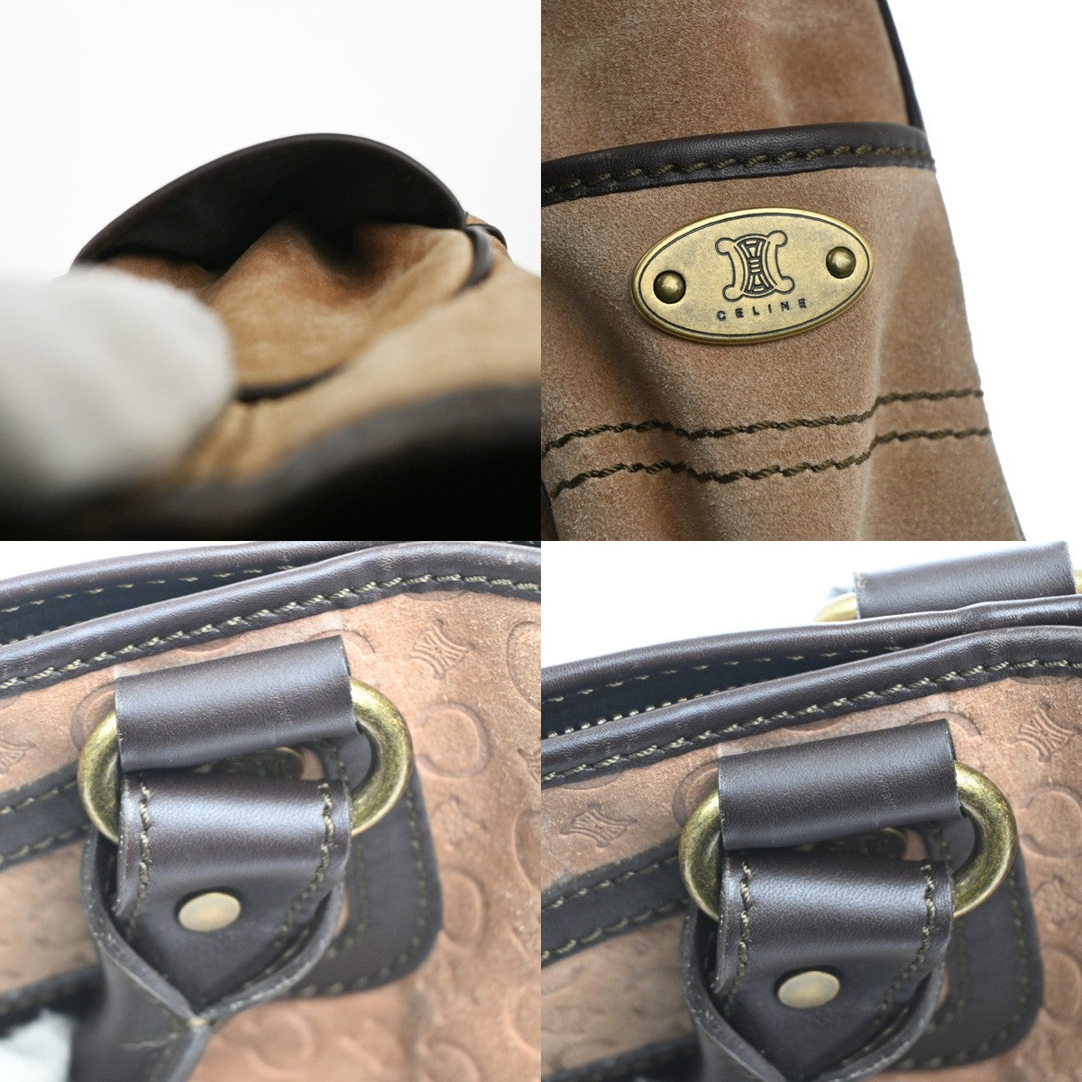 CELINE Logo Boogie C Macadam Hand Bag Suede Leather Brown GHW Italy 31KP552