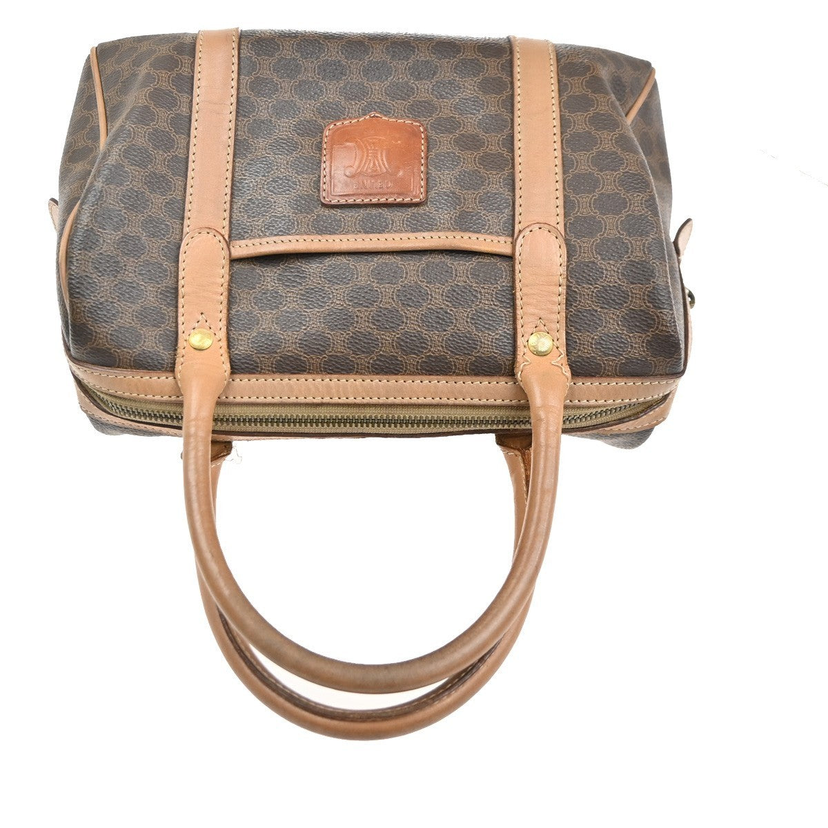 CELINE Logo Macadam Pattern Handbag PVC Leather Brown GHW Italy 63CA648