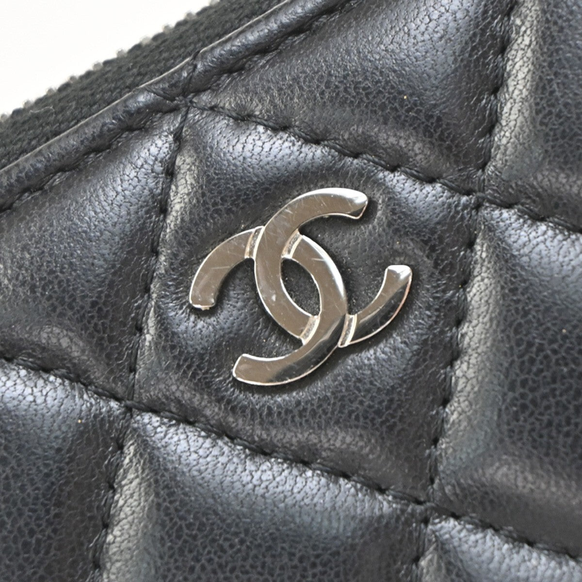 CHANEL CC Logo Matelasse Zip Around Long Wallet Leather Black Silver 10RF286