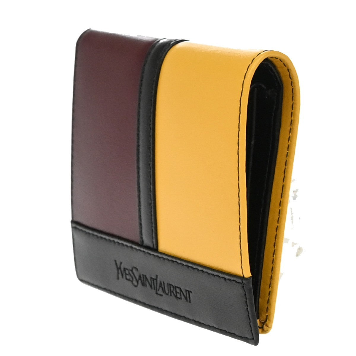 YVES SAINT LAURENT YSL Bifold Compact Wallet Leather Red Yellow Black 04RF830