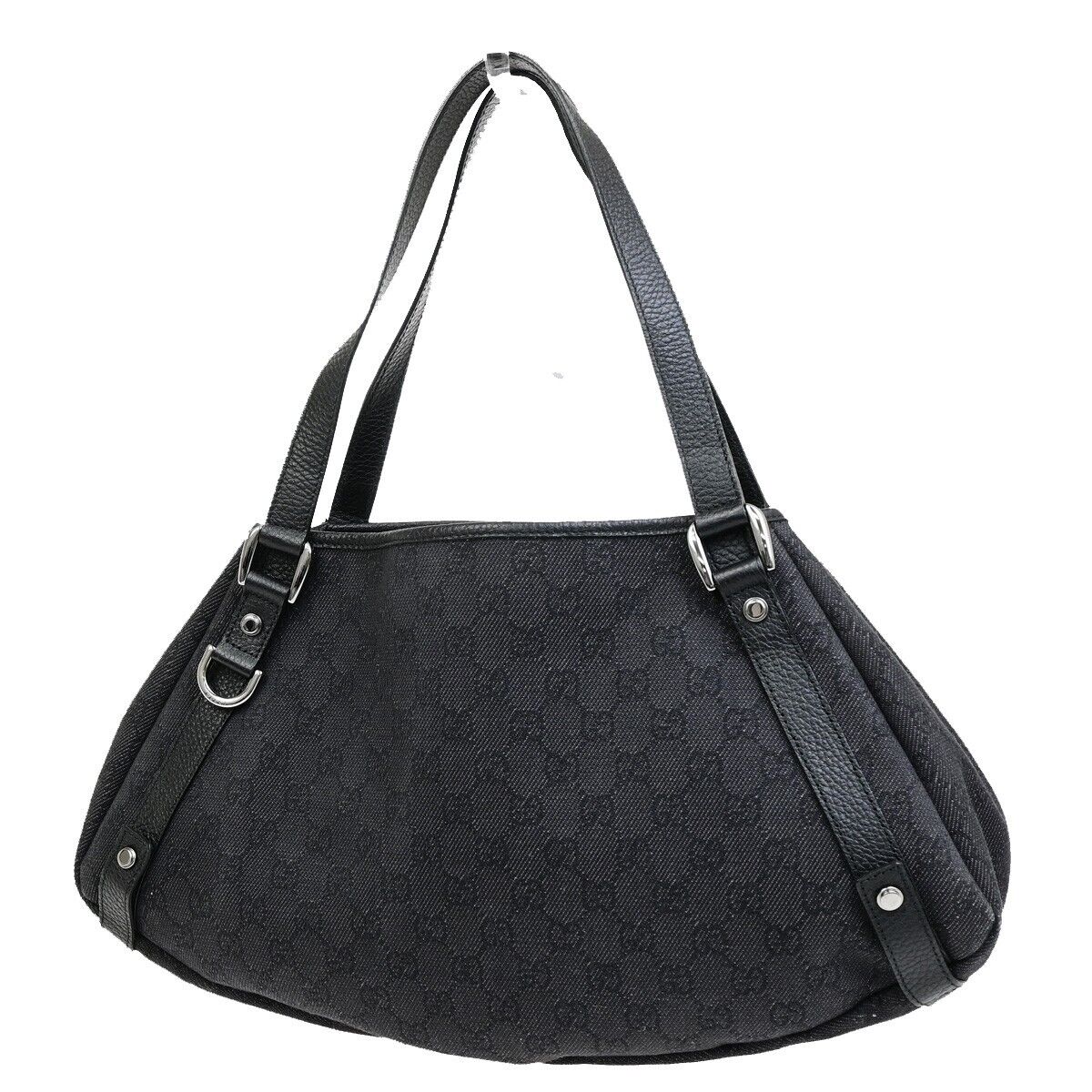 GUCCI Logo GG Pattern Shoulder Tote Bag Canvas Leather Black Italy 76FB351