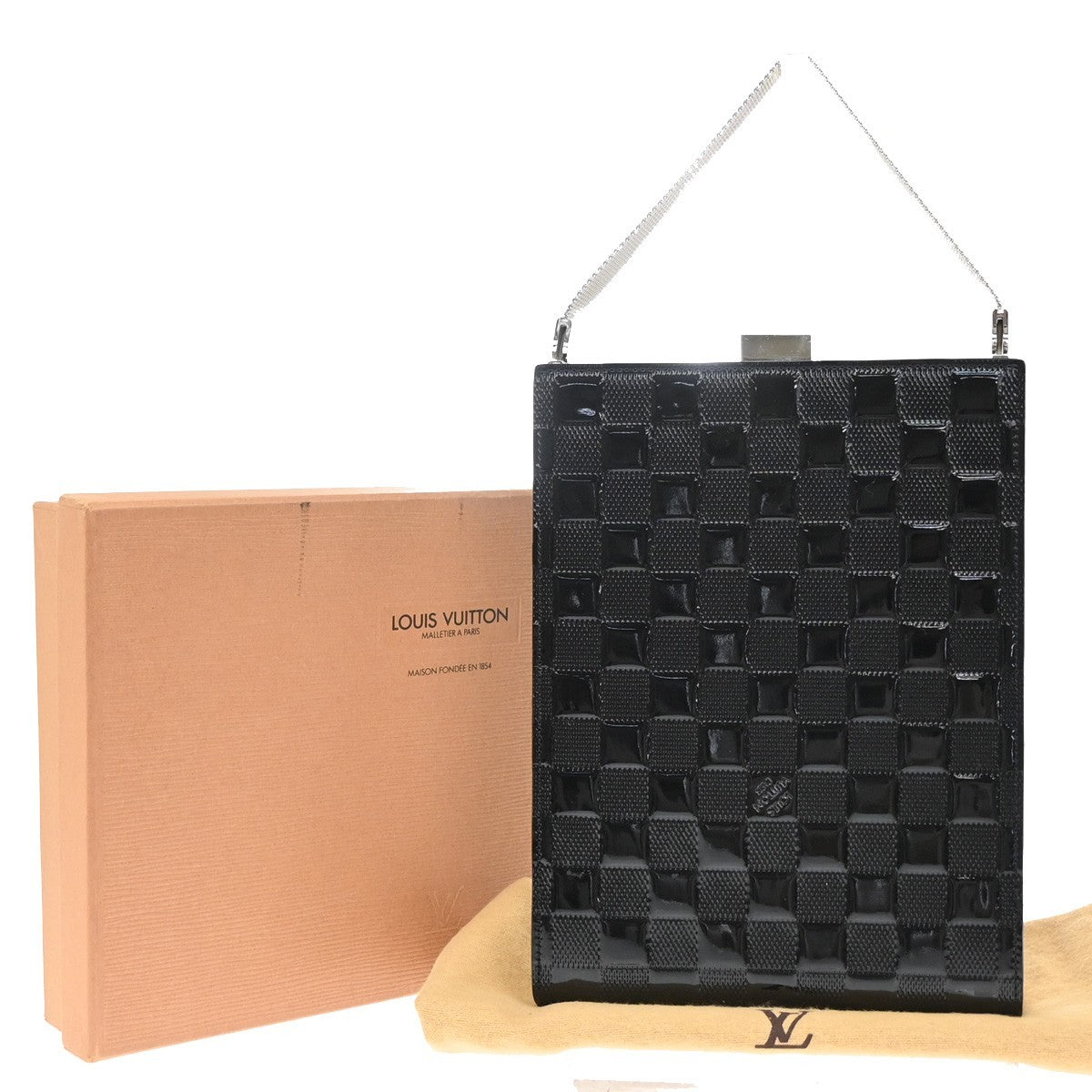 LOUIS VUITTON Ange Hand Bag Damier Vernis Leather Black Silver M92103 75KB434
