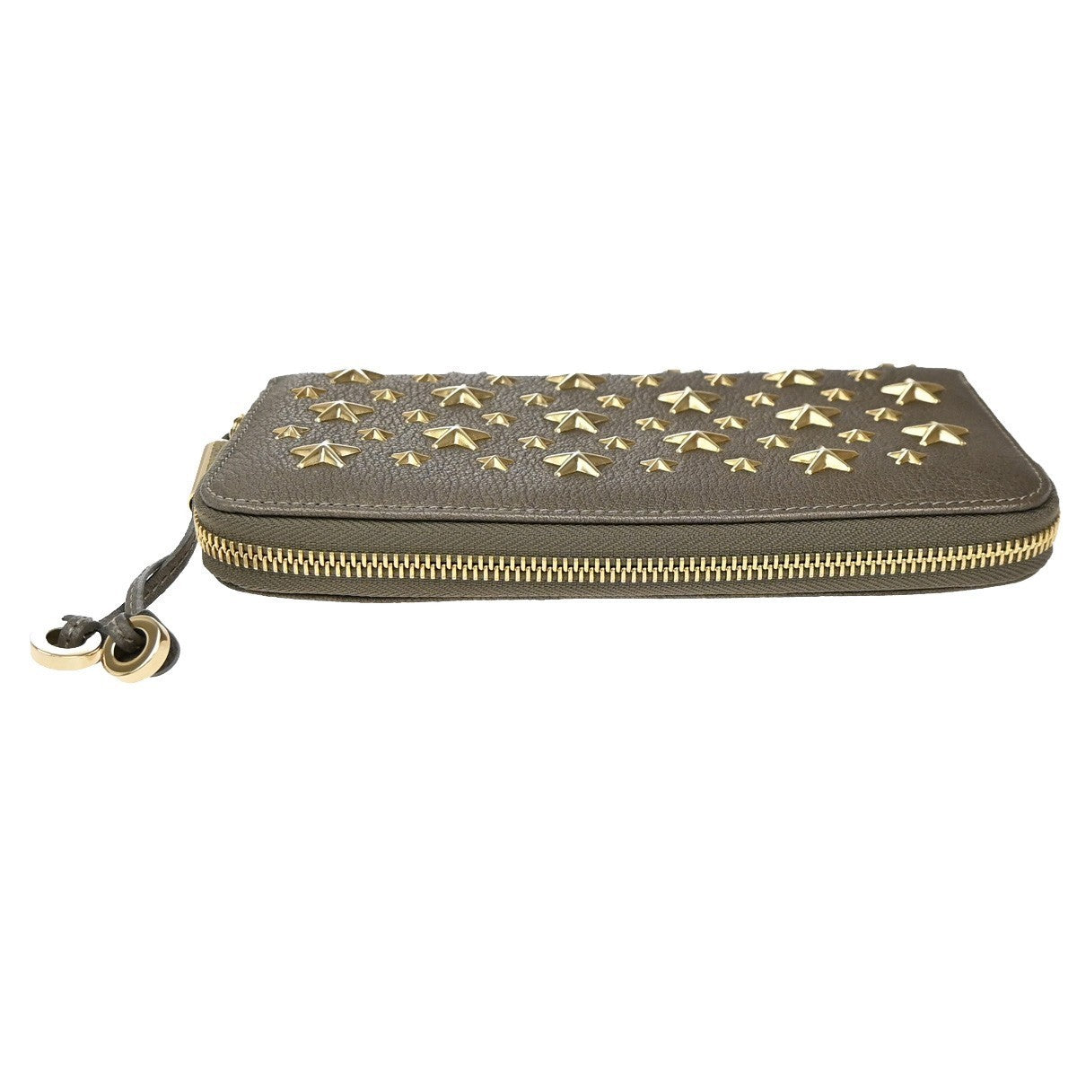 JIMMY CHOO Star Studs Zipper Long Wallet Leather Brown Gold Italy 64KP311
