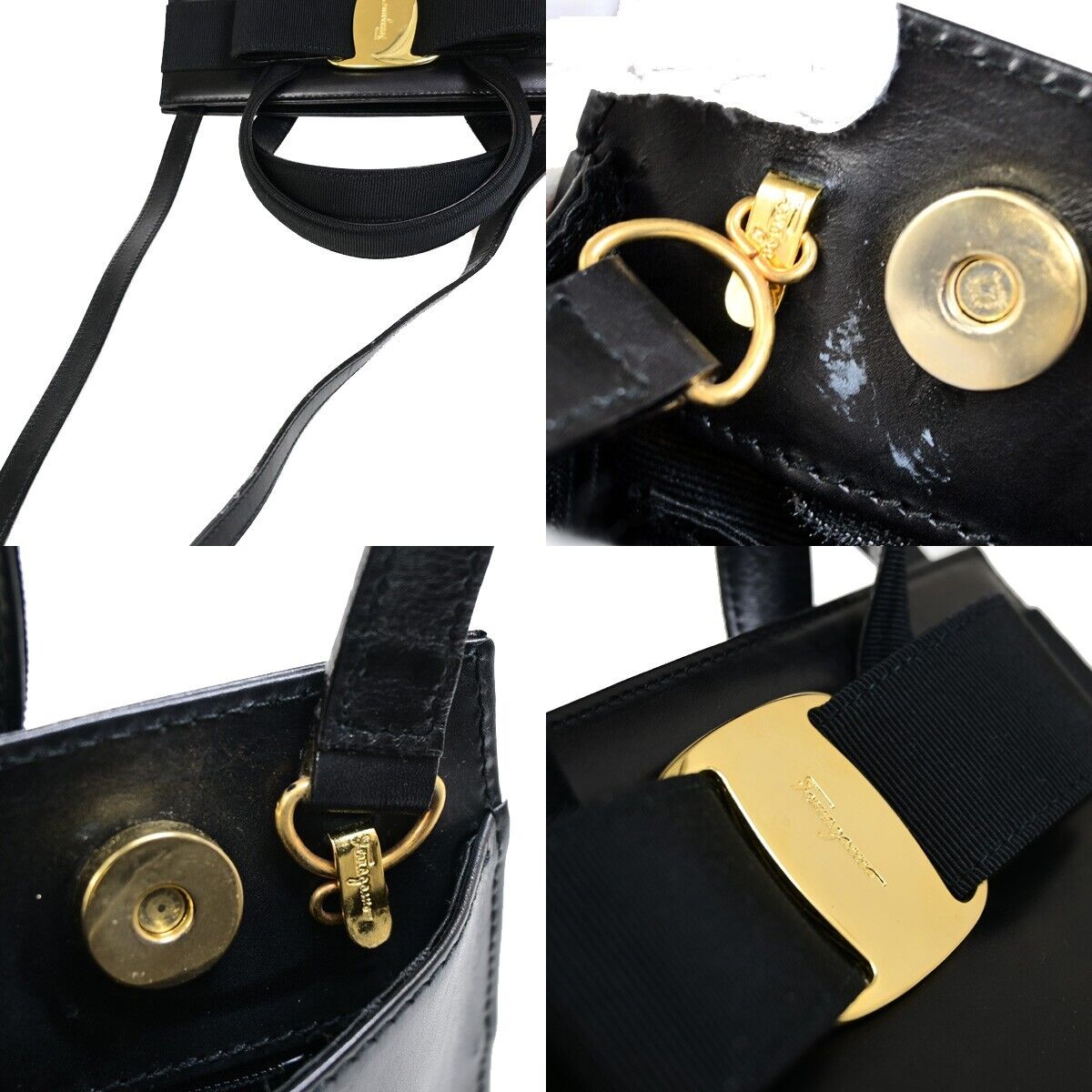 SALVATORE FERRAGAMO Logo Vara 2Way Shoulder Hand Bag Canvas Leather BK 86FA675