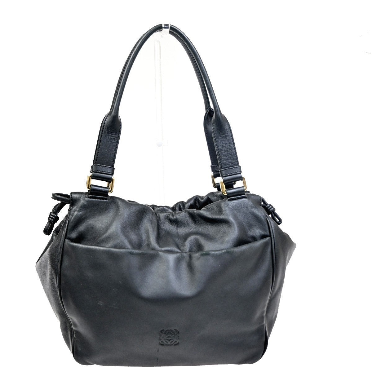 LOEWE ANAGRAM Logo Shoulder Hand Bag Nappa Leather Black GHW Spain 75RL779