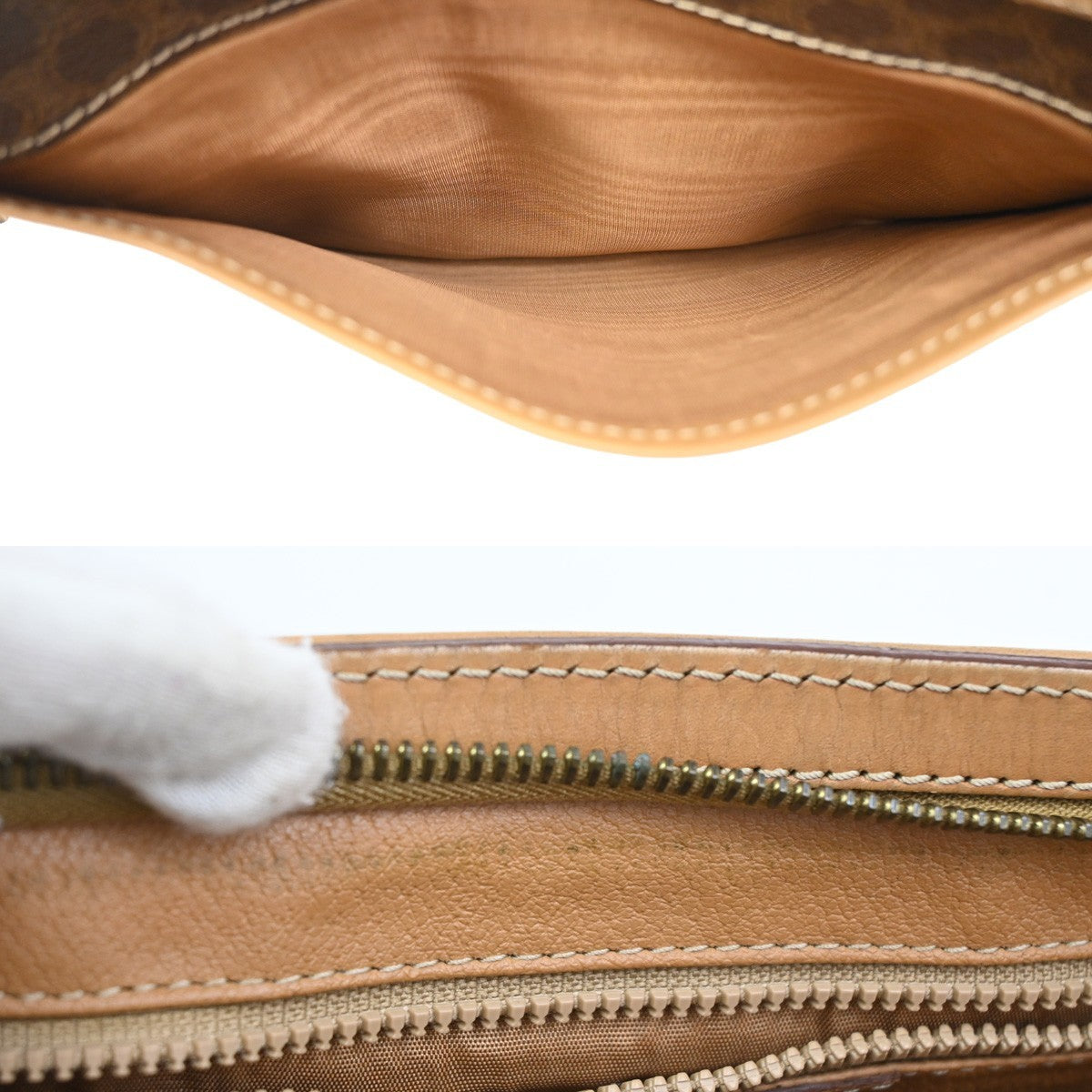 30.Live CELINE Macadam Pattern Clutch Pouch Bag PVC Leather Brown Italy 09KB626