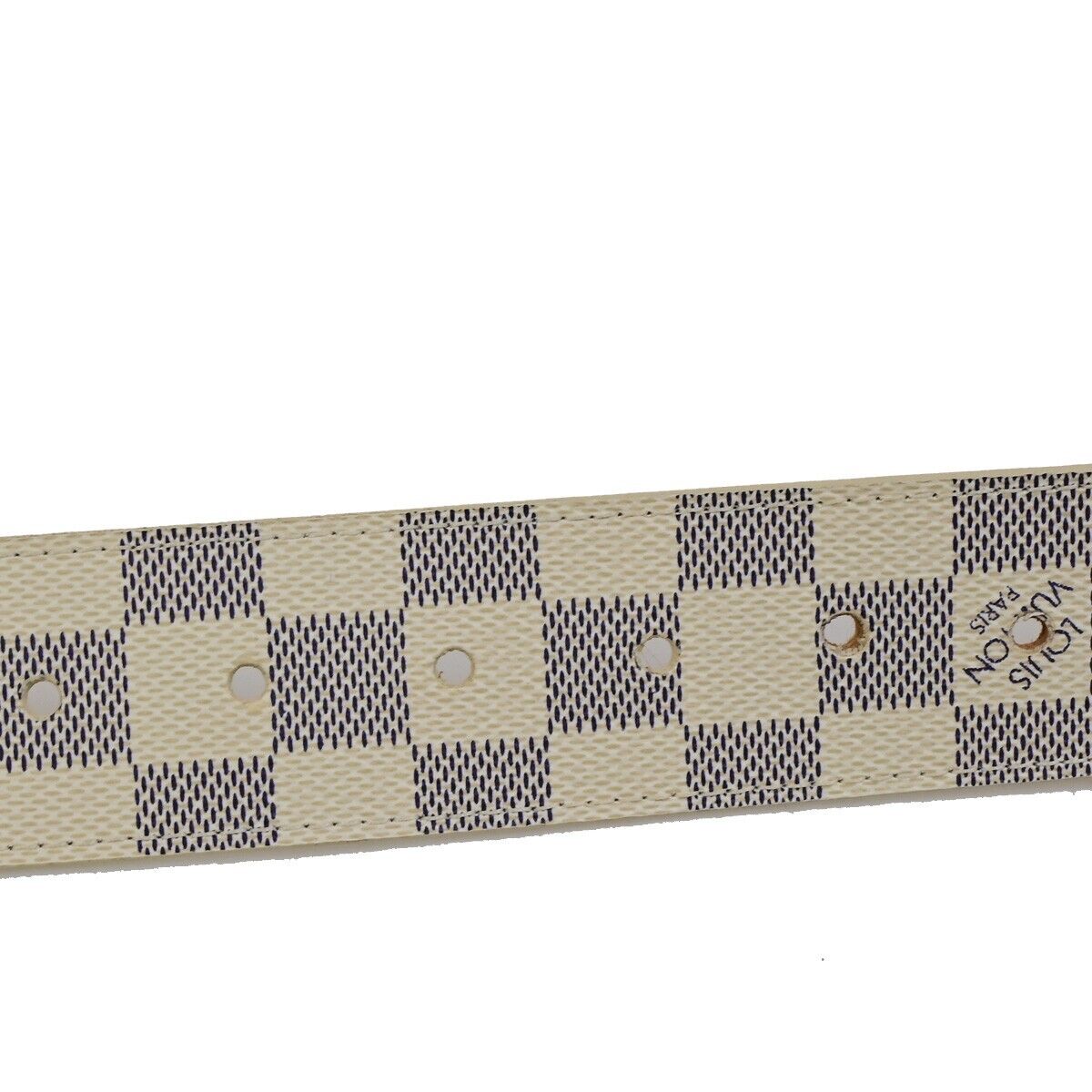 LOUIS VUITTON Ceinture Initiales Belt 100/40 Damier Azur Leather White 35FB275