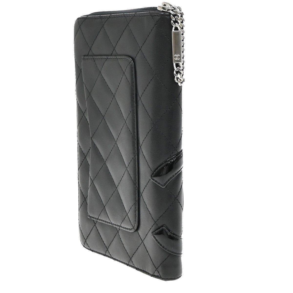 CHANEL CC Logo Cambon Long Bifold Wallet Patent Leather Black Pink Italy 16RF779